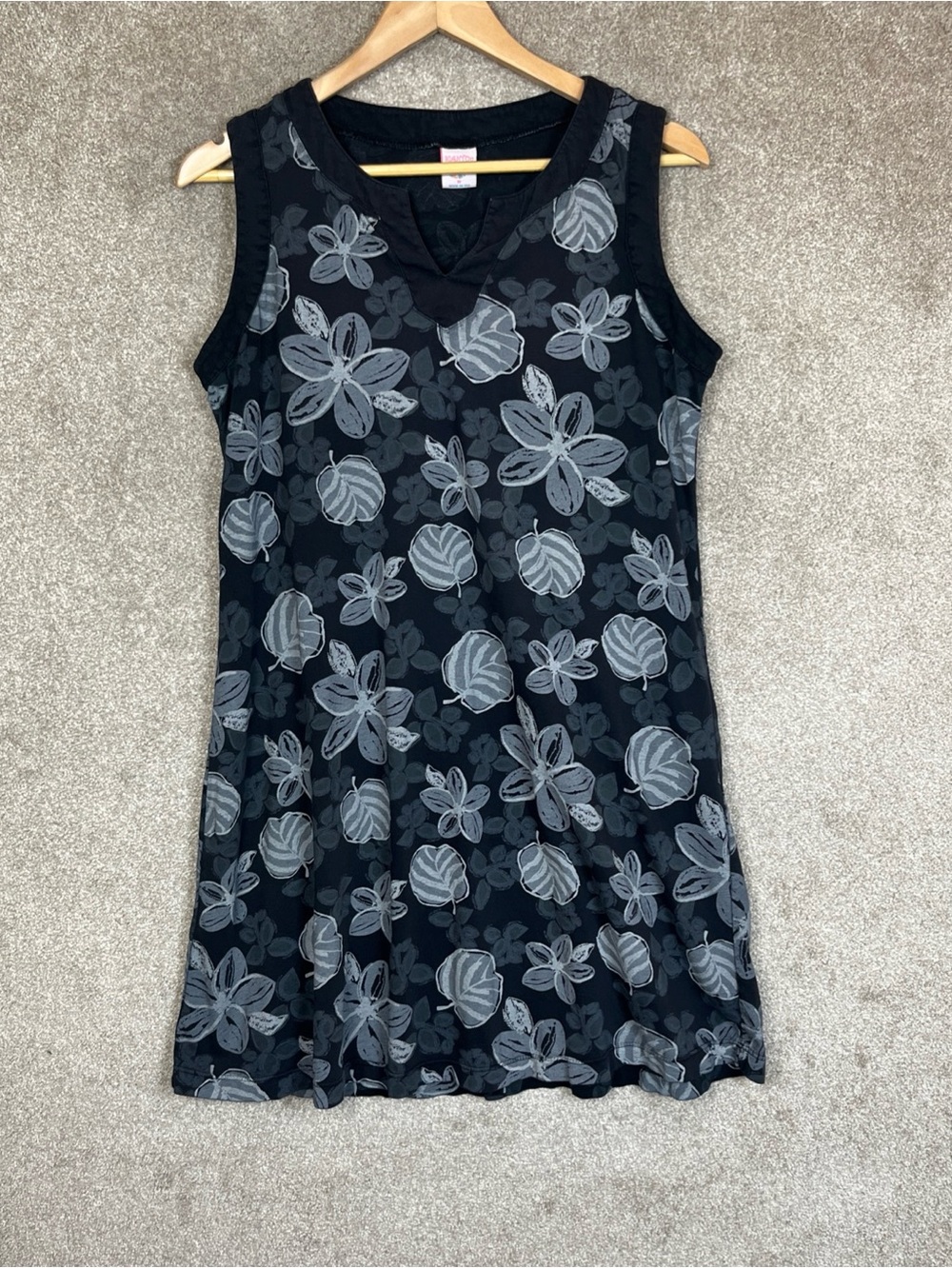 ICANTOO Dress Womens Small Black Floral Cotton Sleeveless Stretch Pullover-5274